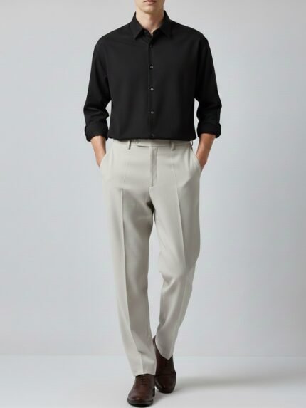 Classic Straight Fit Cream Formal Pant for Men & Office Wear