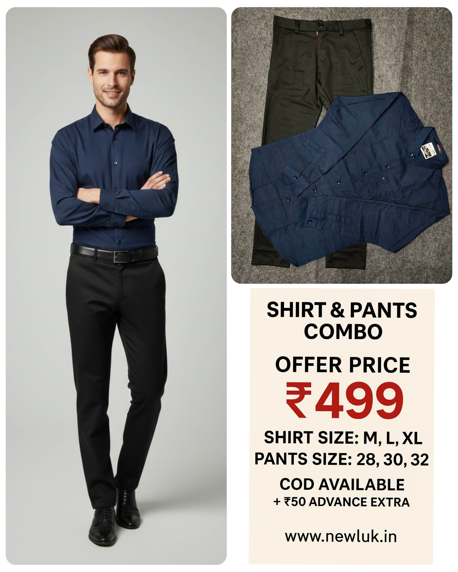 Classic Black Pant & Navy Blue Shirt Combo Set & Timeless Attire Classic Black Pant & Navy Blue Shirt Combo Set & Timeless Attire