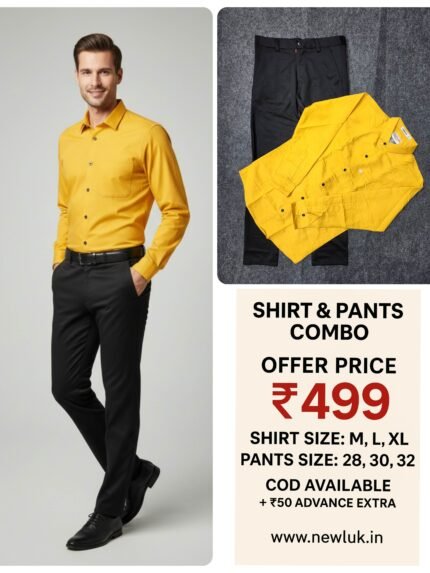 Plain Yellow Shirt & Black Pant Combo Set & Sunny Classic