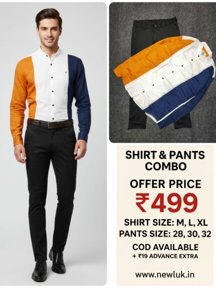 White Plain Full Shirt Black Formal Pant Combo Set