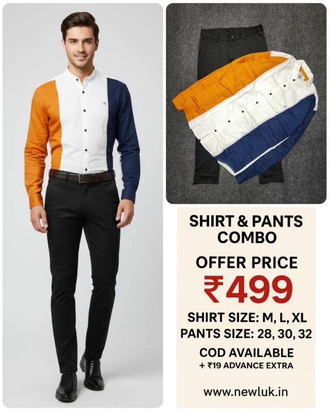 White Plain Full Shirt Black Formal Pant Combo Set