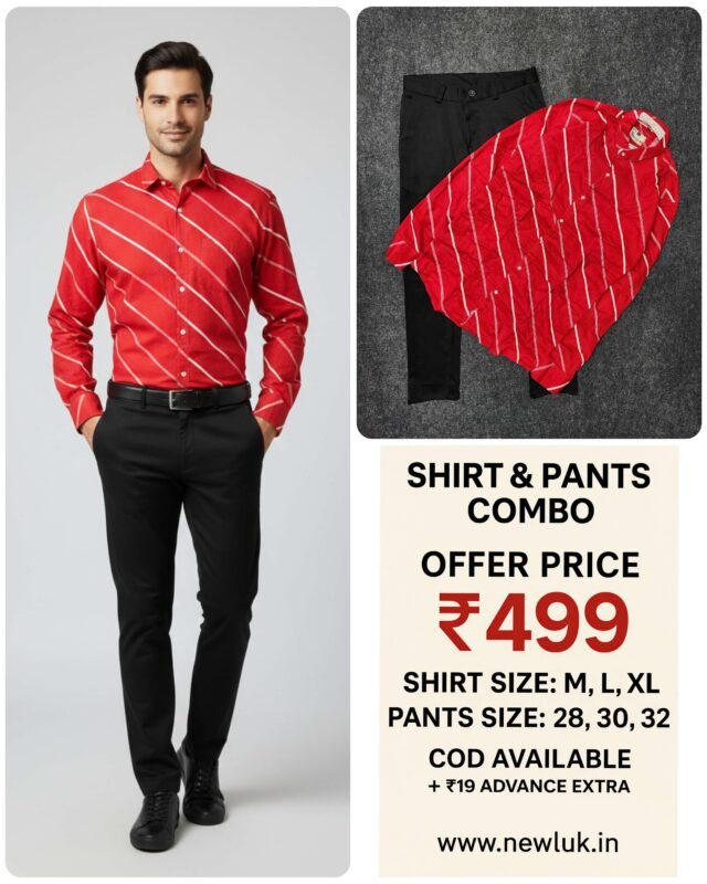 Classic Black Pant Red Stripe Shirt Combo Set