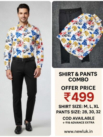 Best Printed Full Shirt Formal Black Pant Combo Set & Party Wear