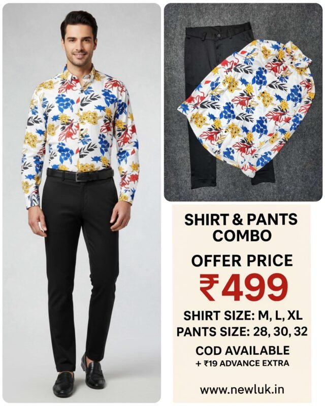 Best Printed Full Shirt Formal Black Pant Combo Set & Party Wear