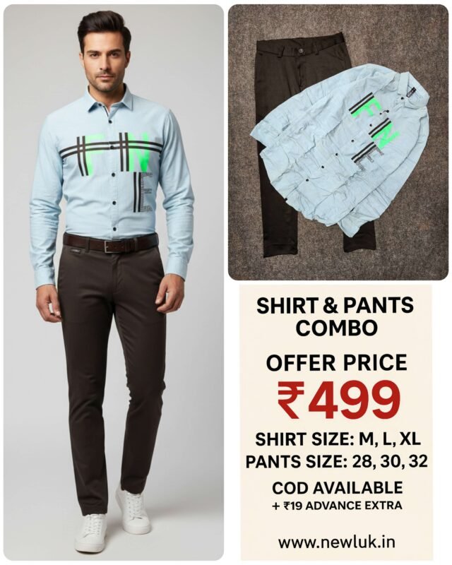 Lite Blue Full Shirt Formal Black Pant Combo Set & Modern Look