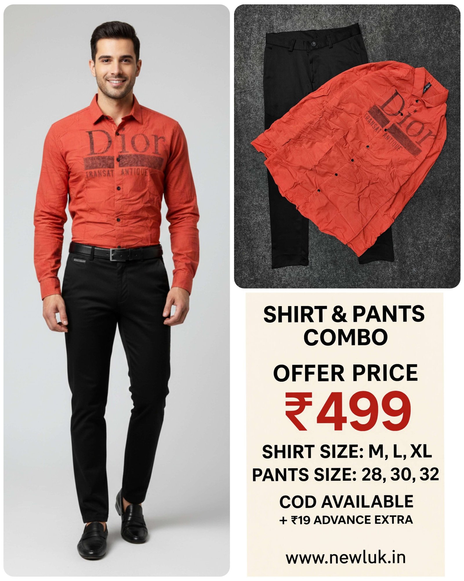 Orange Printed Full Shirt & Black Pant Combo Set & Trendy Orange Printed Full Shirt & Black Pant Combo Set & Trendy