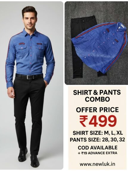Blue Full Shirt & Black Formal Pant Combo & Classic