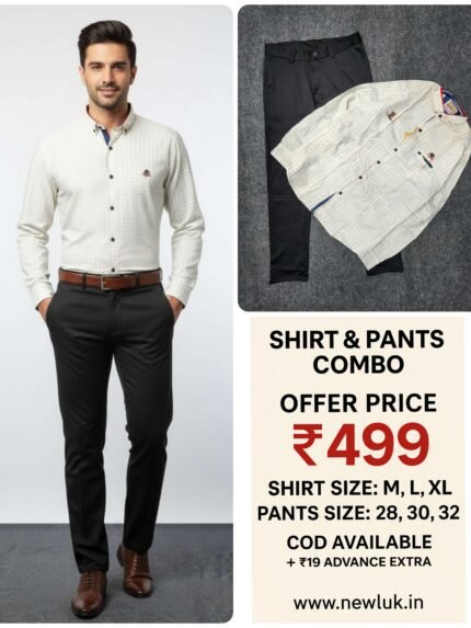 White Printed Shirt & Black Formal Pant Combo Set & Formal Wear
