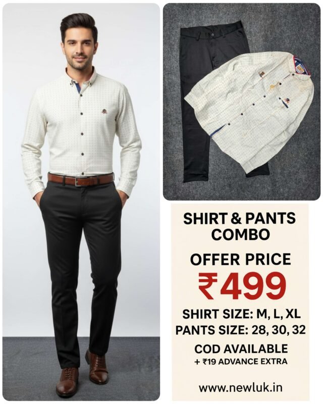 White Printed Shirt & Black Formal Pant Combo Set & Formal Wear
