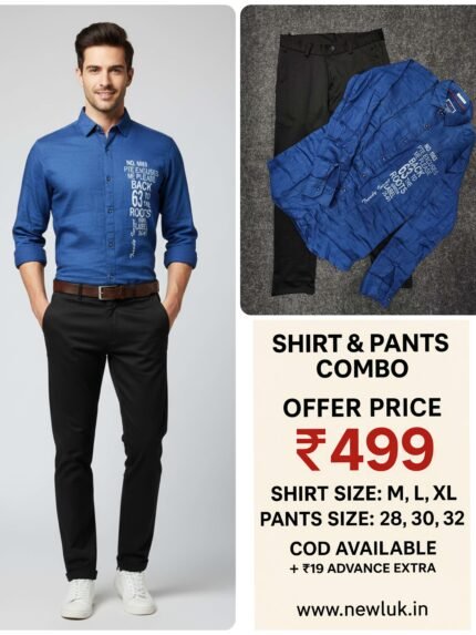 Blue Shirt & Black Formal Pant Combo Set & Professional Attire