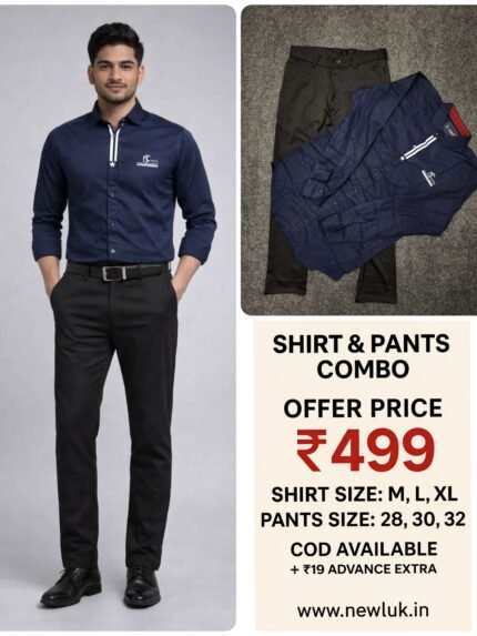 Navy Blue Plain Shirt & Black Pant Combo Set & Professional Attire