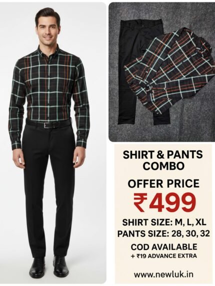 Black Checks Shirt & Black Pant Combo Set & Formal Wear