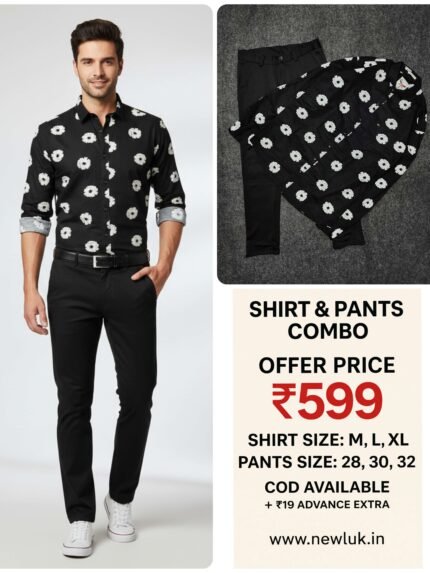 Classic Black Printed Shirt Black Pant Combo Set & Formal Wear