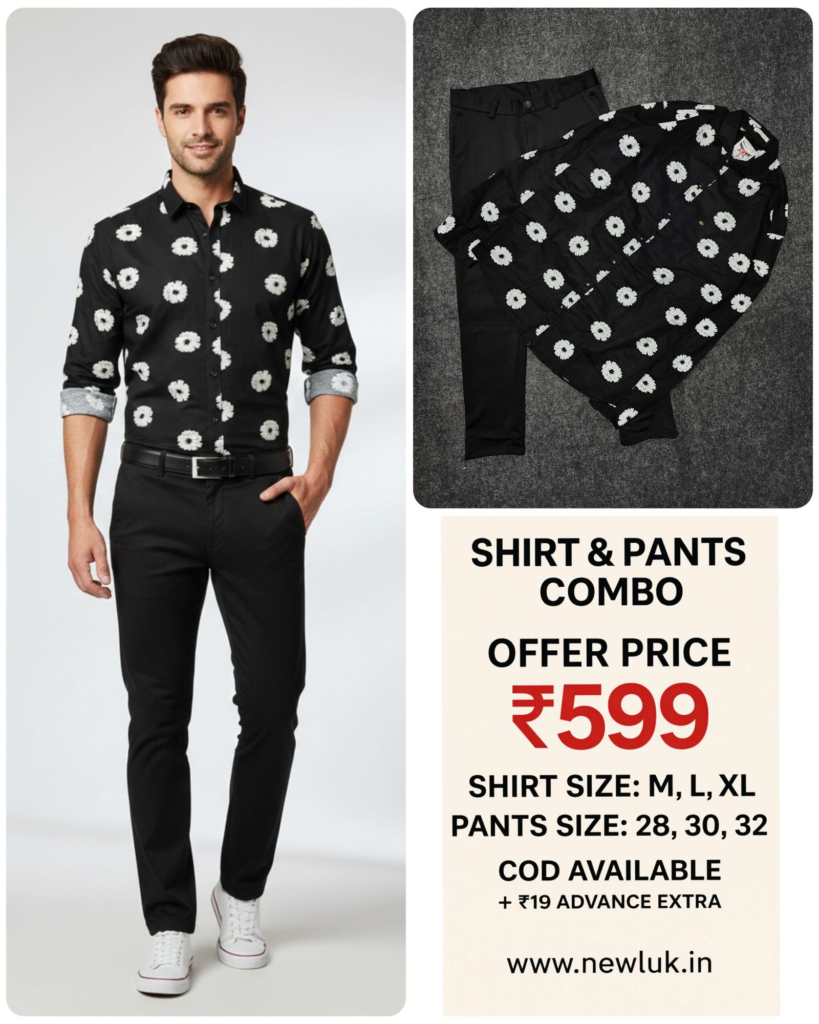 Classic Black Printed Shirt Black Pant Combo Set & Formal Wear Classic Black Printed Shirt Black Pant Combo Set & Formal Wear