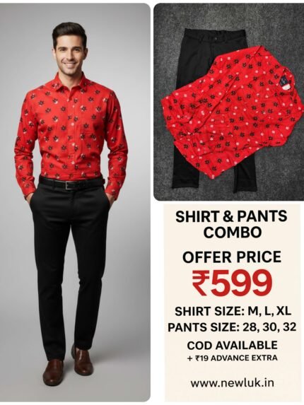 Printed red shirt with black pant combo bold For men's
