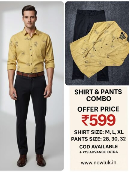 Printed yellow shirt with black pant combo men's outfit