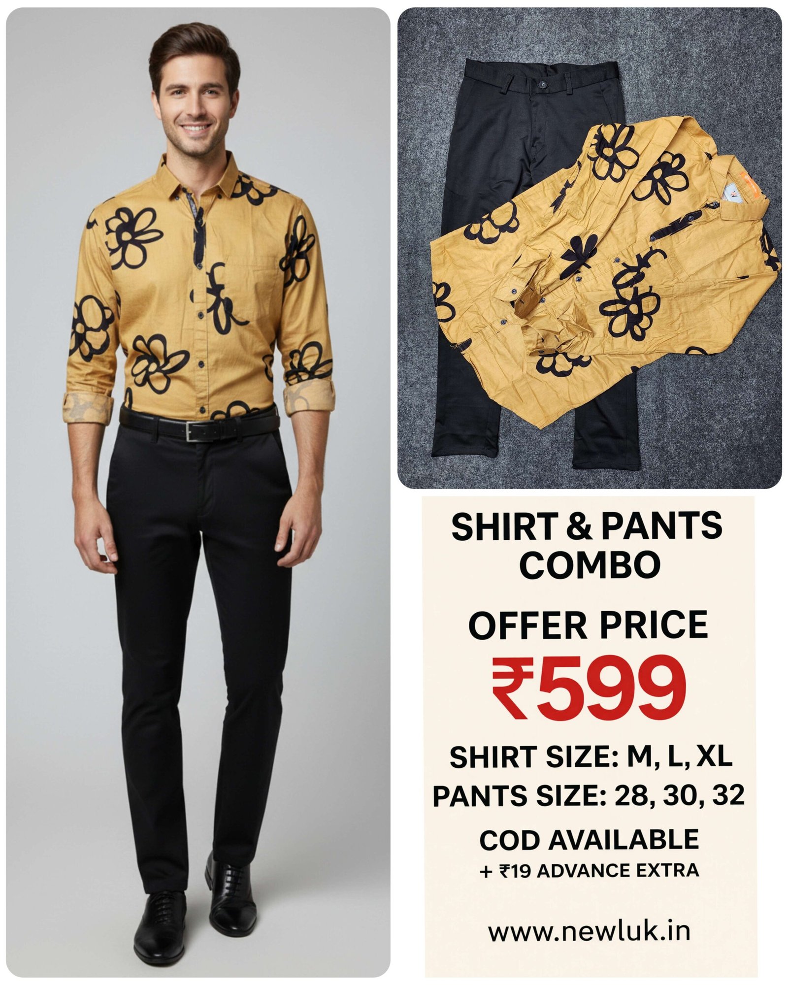 Classic cream shirt with black pant combo men's Stylish Classic cream shirt with black pant combo men's Stylish
