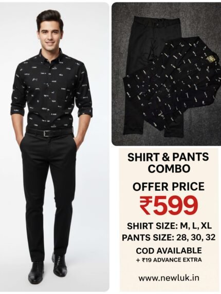 Jet black printed shirt with black pant combo monochrome