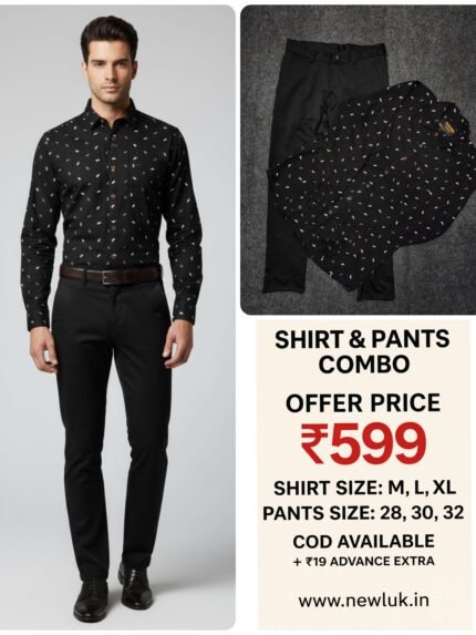Best Jet black printed shirt with black pant combo Set For Men