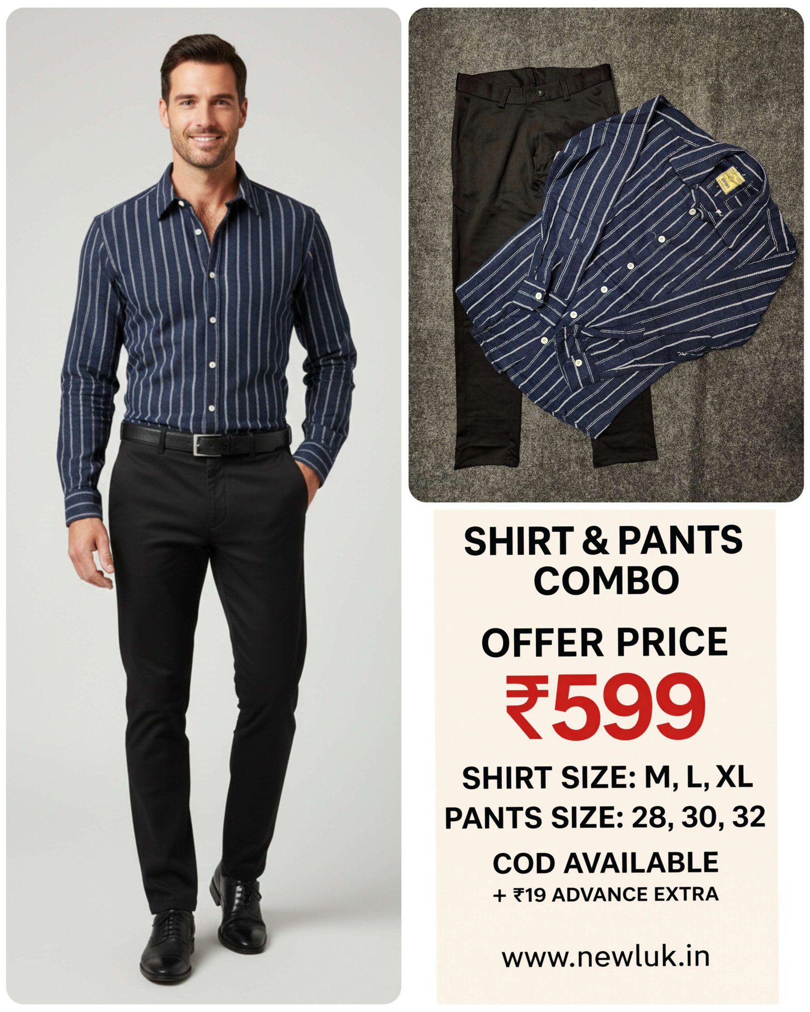 Navy blue stripe shirt with black pant combo classic men's & Stylish Navy blue stripe shirt with black pant combo classic men's & Stylish