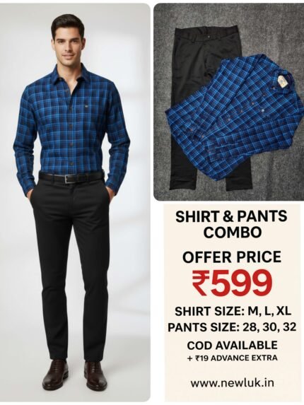 Dark blue checks full shirt with black pant Combo professional