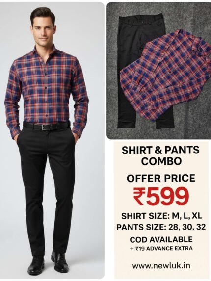 Stylish black pant with checks full shirt combo classic men's