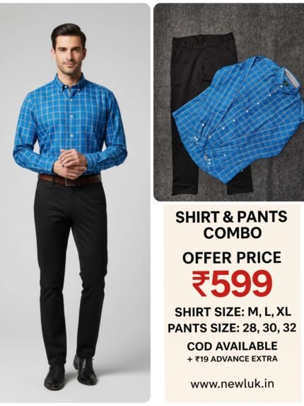Blue checks full shirt with black pant Combo & Classic