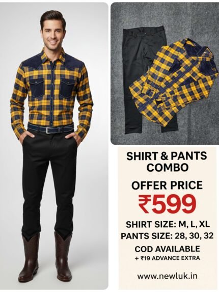 Premium black pant with yellow checks shirt combo men's outfit
