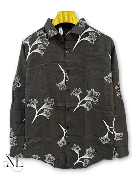 Classic Deep Grey Printed Full Shirt & Professional Elegance