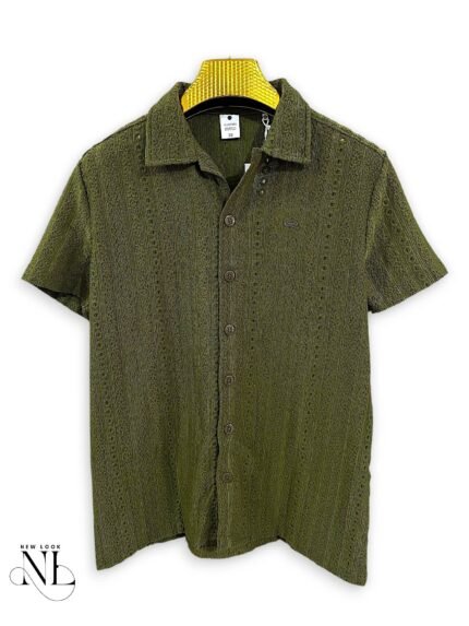 Trendy Oversize Olive Green Plain Shirt for Men & Utility Chic