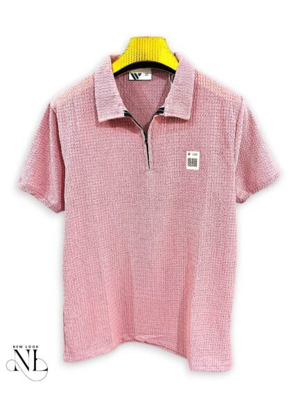 Casual Pink Plain Polo Half T-Shirt for Men Premium Cotton