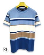 Casual Blue Stripe Half T-Shirt for Men