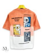 Trendy Orange Print Oversize T-Shirt for Men & Bold Graphic Tee