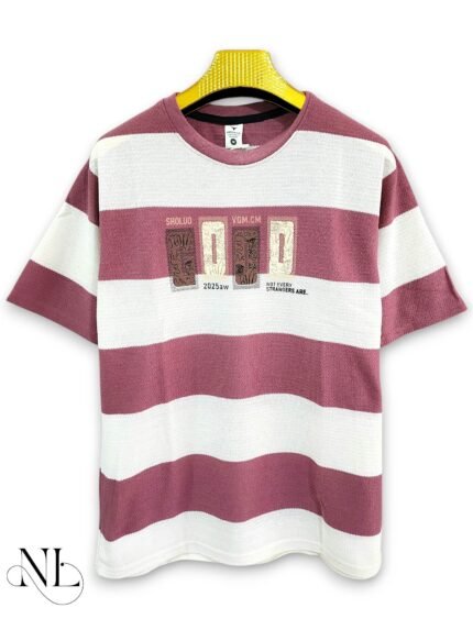 Stylish Pink Stripe Half T-Shirt for Men & Trendy Casual Wear