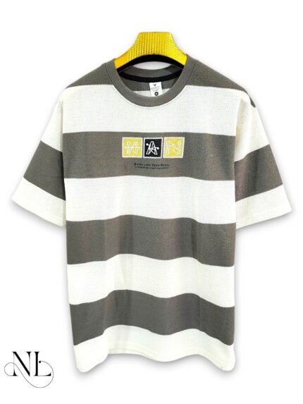 Stylish Lite Grey Stripe Half T-Shirt for Men & Modern Casual