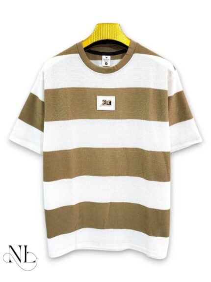 Stylish Cream Stripe Half T-Shirt for Men & Stripe Design