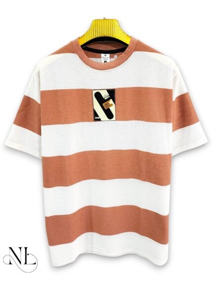 Classic Orange Stripe Half T-Shirt for Men & Vibrant Wear