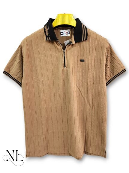 Stylish Dark Cream Plain Polo Half T-Shirt & Rich Neutral Tone