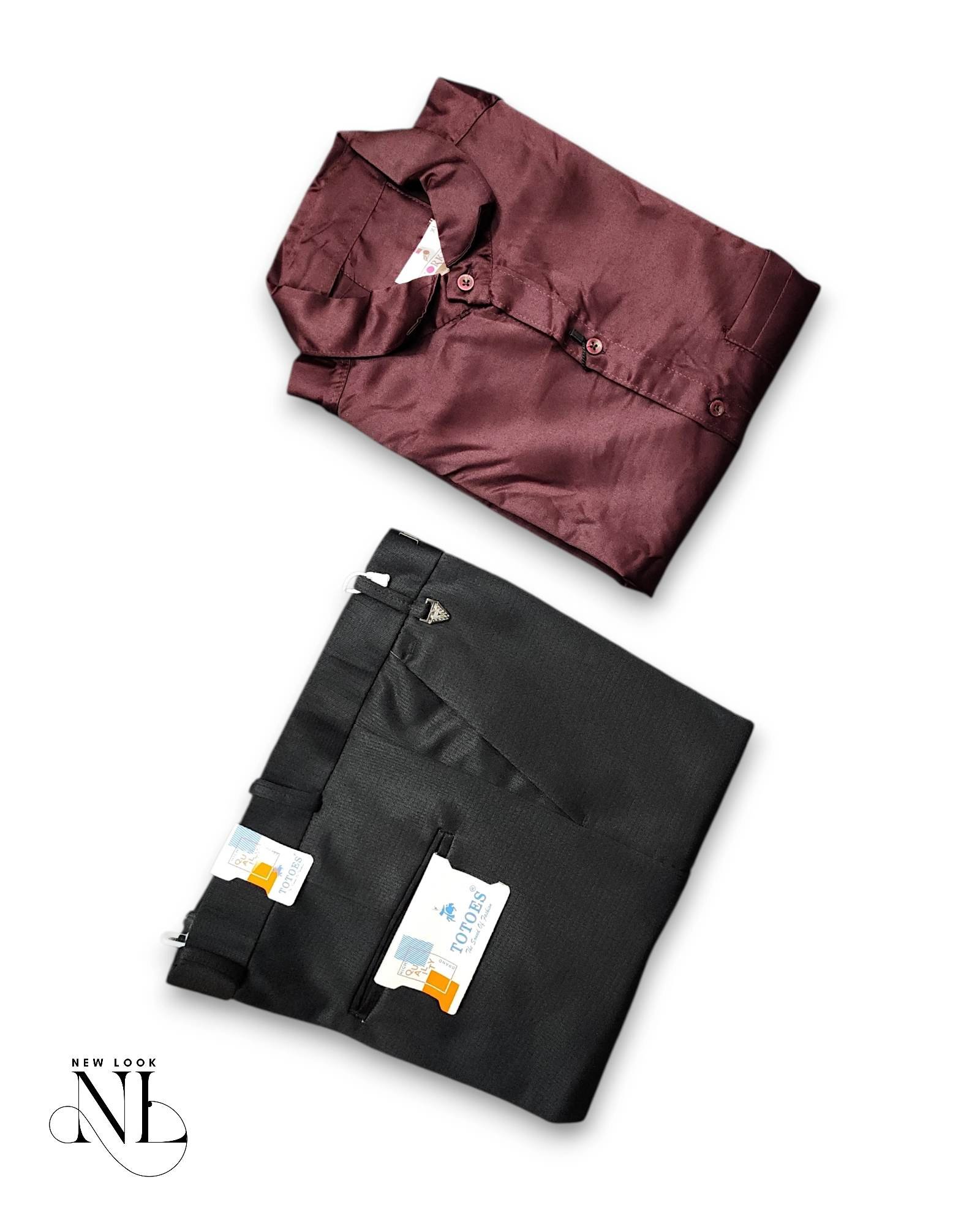 Maroon Shirt & Black Pant Combo for Men Royal Formal Set Maroon Shirt & Black Pant Combo for Men Royal Formal Set
