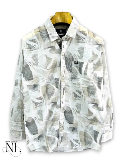 Casual Printed Grey Full Shirt for Men Formal & Stylish