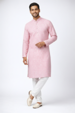 Modern Lite Pink Printed Kurta Pajama Set for Men