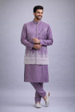 Lite Purple 3-Piece Kurta Pajama & Jacket Set for Wedding