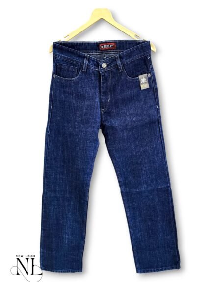 Dark Blue Solid Baggy Jeans for Men & Print Denim