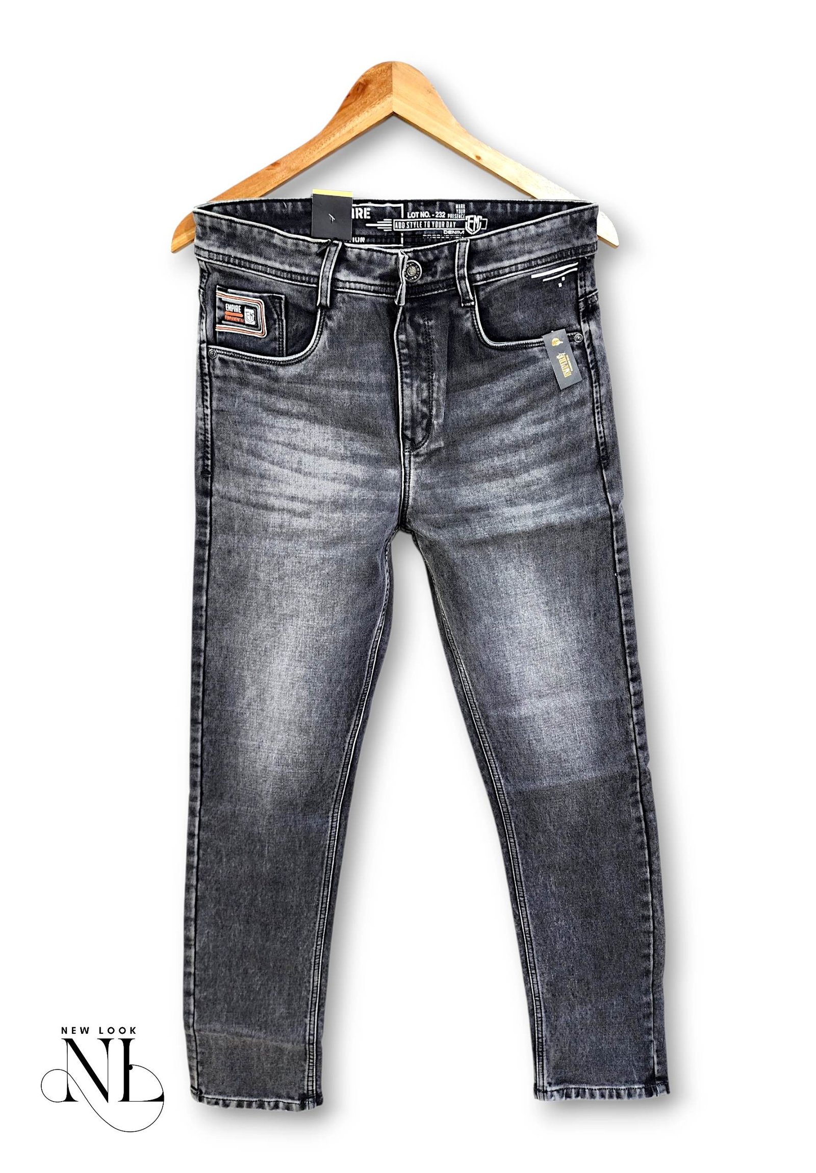 Straight Fit Dark Grey Basic Jeans for Men - Essential Denim Straight Fit Dark Grey Basic Jeans for Men - Essential Denim