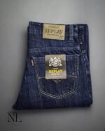 Dark Blue Solid Baggy Jeans for Men & Print Denim