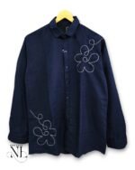Classic Navy Blue Printed Full Shirt for Men - Timeless Casual