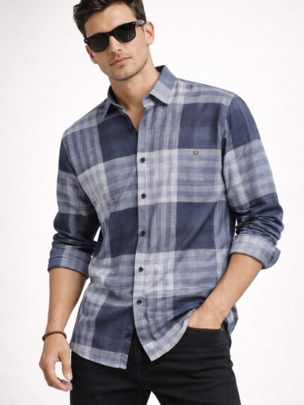 Classic Checks Dark Blue Full Shirt for Men & Stylish