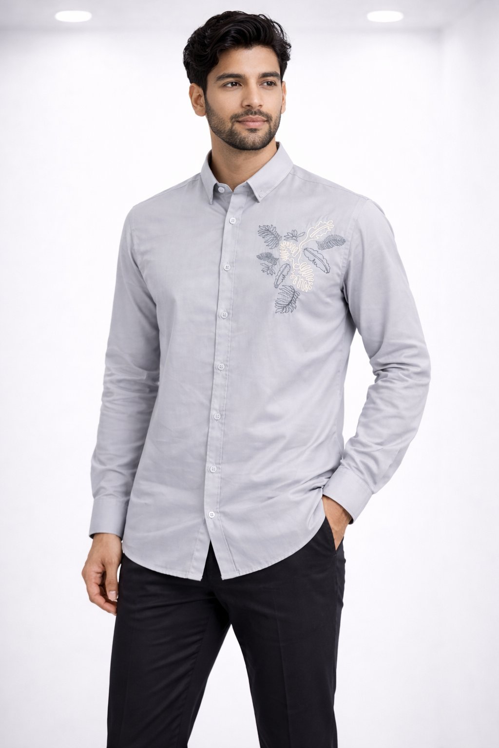 Best Grey Printed Full Shirt for Men - Casual Printed Best Grey Printed Full Shirt for Men - Casual Printed