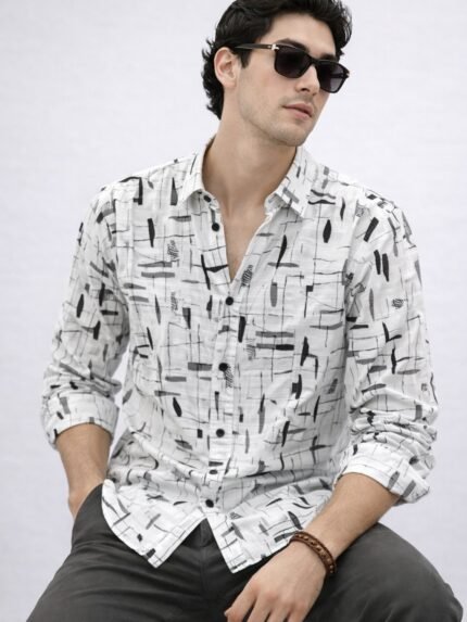 Stylish White Printed Full Shirt for Men - Fresh Summer Style
