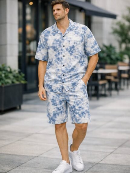 Buy Trendy Blue Printed Cotton Cord Set for Men